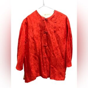 Vintage handmade Chinese Red Jacket Red Lantern Print Lunar Dragon New Year Sz M